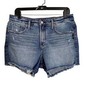 Silver Jeans Beau Denim Shorts Womens 27 Distressed Cut Offs Medium Blue Stretch